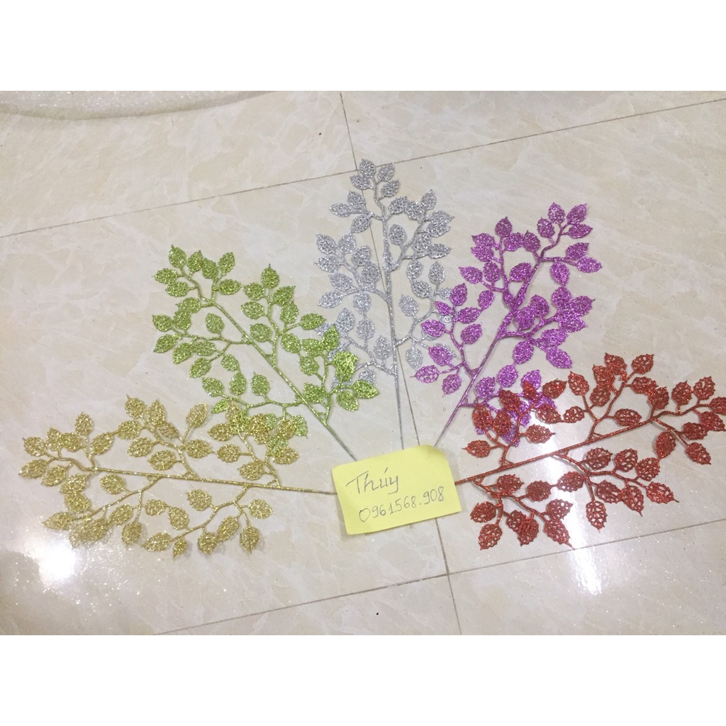 Lá hồng gai phủ nhũ, kim tuyến trang trí oản tài lộc, tháp bánh, tháp nước | Phụ kiện trang trí
