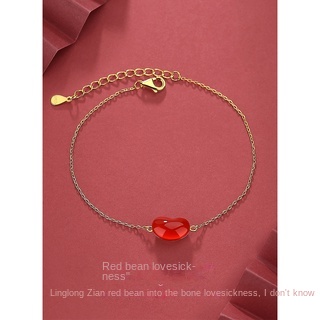 Lắc Tay Bạc 925 Mạ Vàng 18k Đính Hạt Đá Mã Não Đỏ Thanh Lịch Cho Nữ