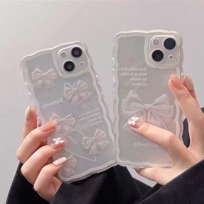 Ốp Điện Thoại TPU Mềm Đính Nơ Cho IPhone 13 12 Mini 11 Pro X XR XS Max SE 2020 6 6S 7 8 Plus