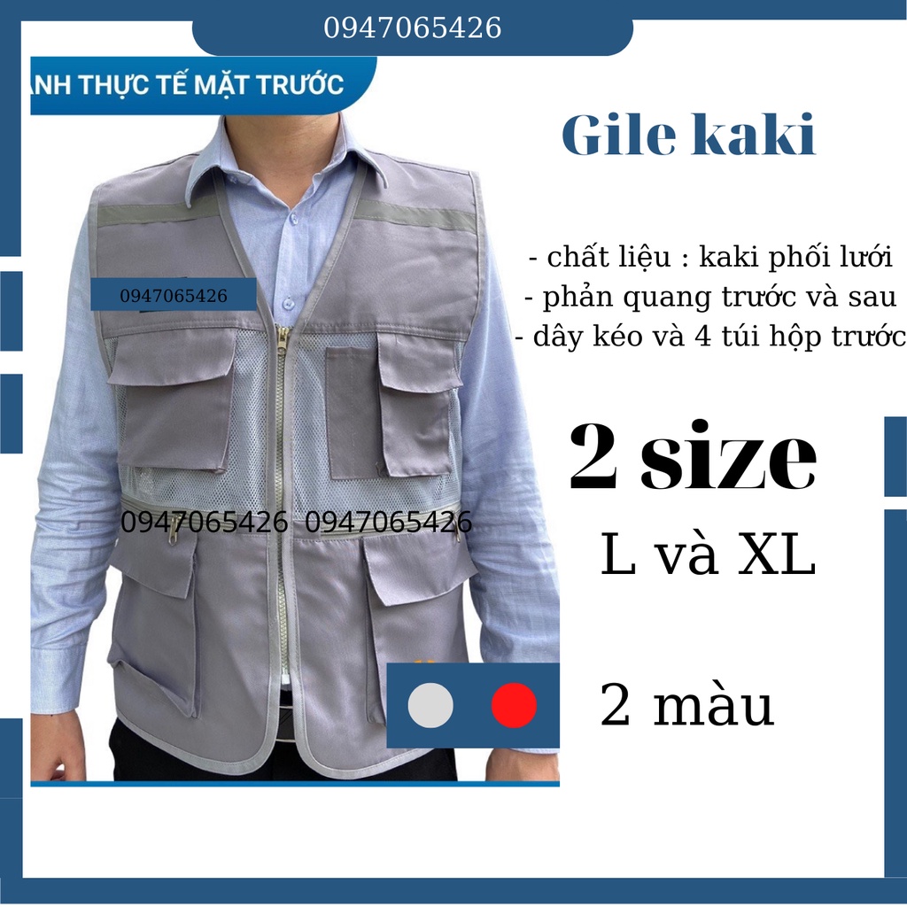 Áo bảo hộ lao động, áo gile bảo hộ 4 túi hộp vải kaki/poly phối lưới nhiều màu