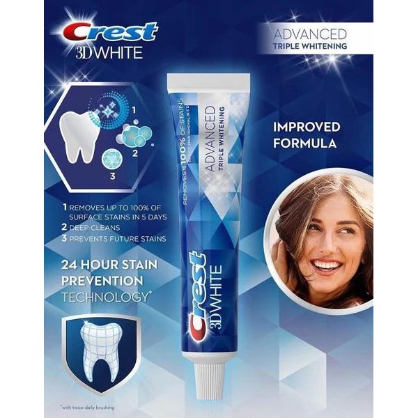 Kem đánh răng CREST 3D White Advanced Triple Whitening 158g của Mỹ