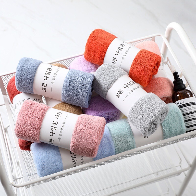 Combo 10 Khăn Mặt Lông Cừu Hàn Quốc Mềm Mại Thấm Hút Kích Thước 30x50cm