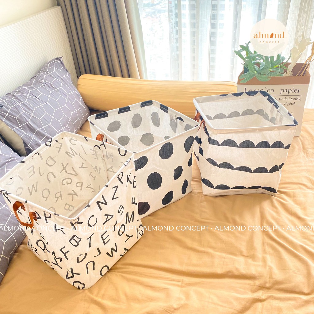 Giỏ Vải Bố Canvas Quai Da Phong Cách Hàn Quốc 33X33cm, đựng quần áo, đồ cá nhân, văn phòng - almondconcept