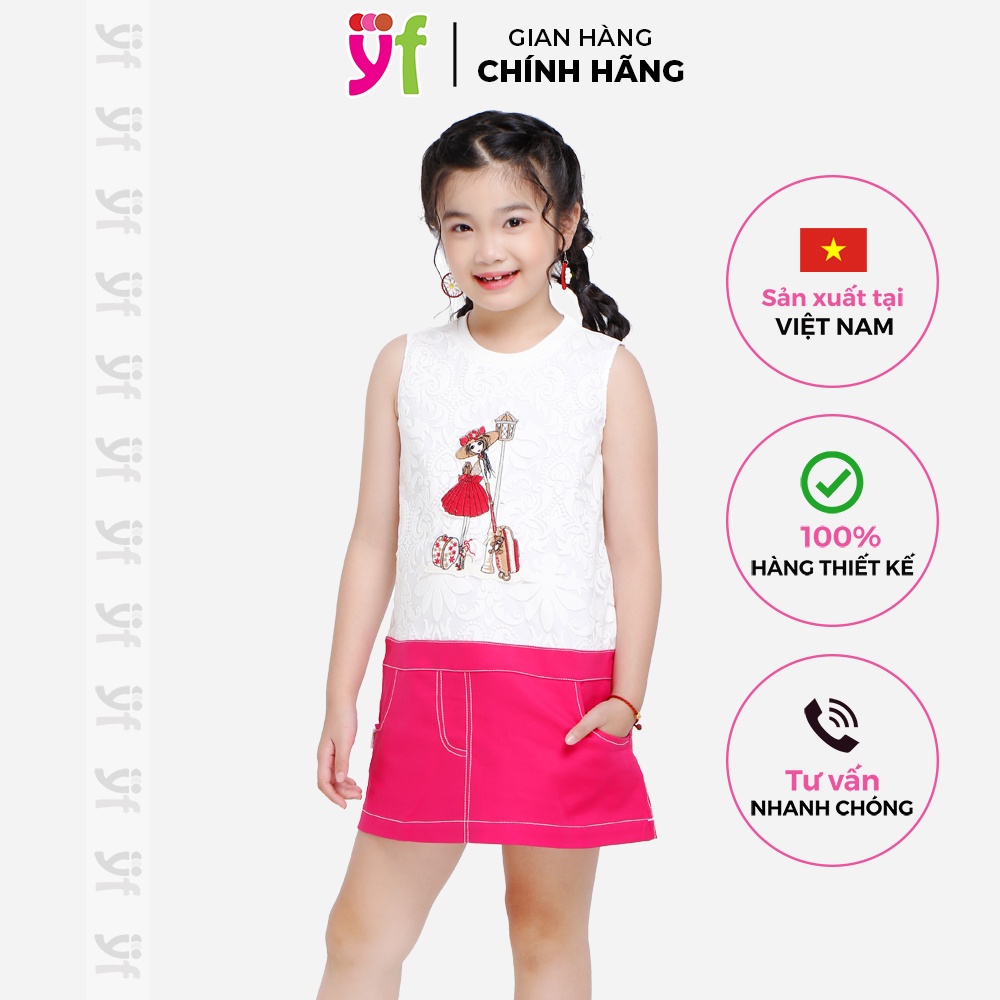 Đầm Bé Gái Trang Trí Hình Cô Gái Xách Vali sát nách sành điệu YF - 9DX564