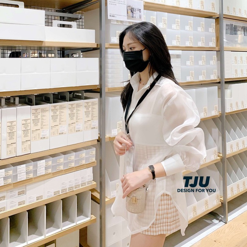 Áo sơ mi nữ trong suốt dài tay. Sơ mi nữ xuyên thấu ánh nhẹ, xẻ tà sau, thắt nơ, freesize, ulzzang, T-Ju (Ngọc Trai) | BigBuy360 - bigbuy360.vn