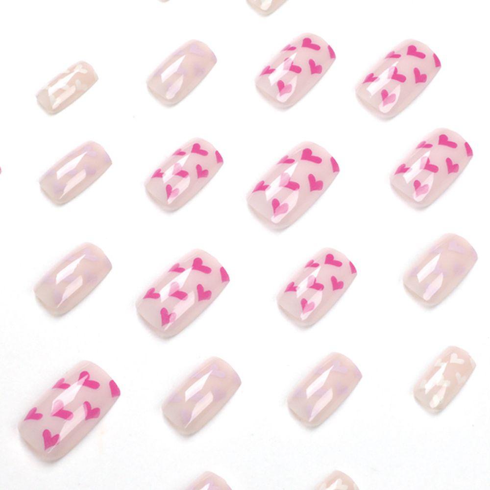 Set 24 Móng Tay Giả Màu Đen / Xanh Lá Họa Tiết Trái Tim