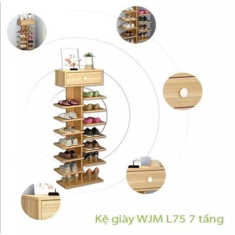 Kệ giá để giày 6 tầng 1 ngăn kéo. Kích thước: 120 x 44 x 20cm. Gỗ MDF phủ Melatium chống thấm cao cấp