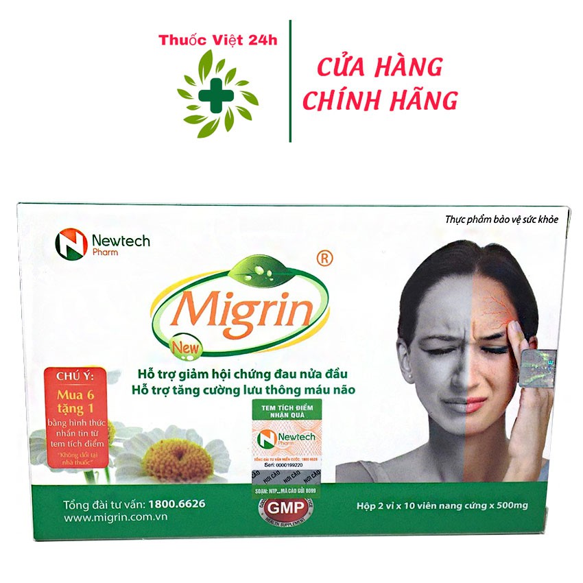 Migrin New (Hộp 20 viên) - Thảo Dược Cho Người Đau Nữa Đầu Và Thiếu Máu Não - thuocviet24h