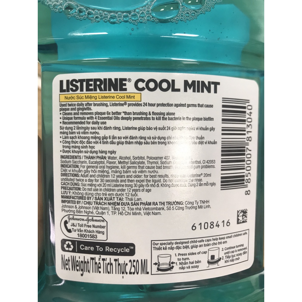 Nước súc miệng Listerine nước xúc miệng Cool Mint loại lớn750ml /chai nhỏ 250ml / LISTERINE KHÔNG CAY Cool Mint Zero