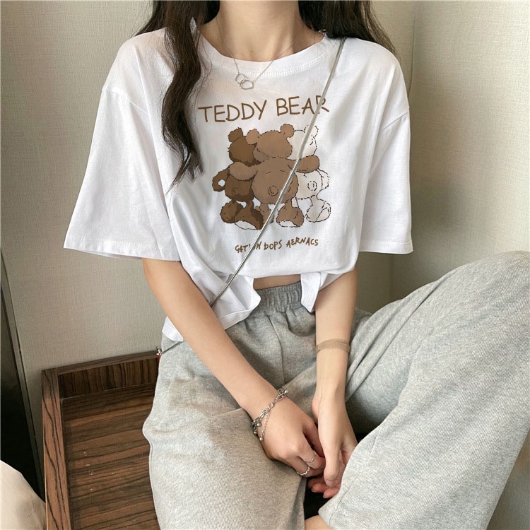 Áo croptop nữ tay ngắn cổ tròn vải thun cotton kiểu hàn quốc CR029 Miucho in hình hoạ tiết