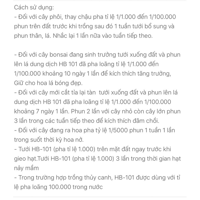 Combo 10)lọ hb101 -Hb101 phục hổi cây suy yếu thay thế truyền dịch ,kích rễ ,kích mầm