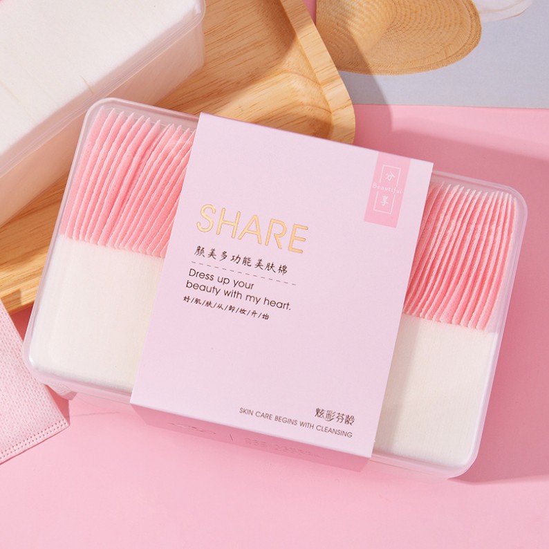 Hộp 240 bông tẩy trang Share Skin Care 60 miếng bông tẩy trang hai lớp + 180 miếng bông chăm sóc da