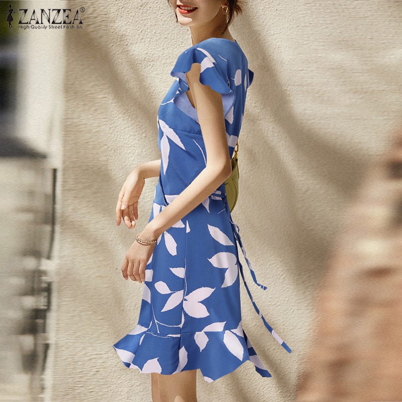 Đầm hoa Zanzea cổ chữ V thời trang thanh lịch cho nữ