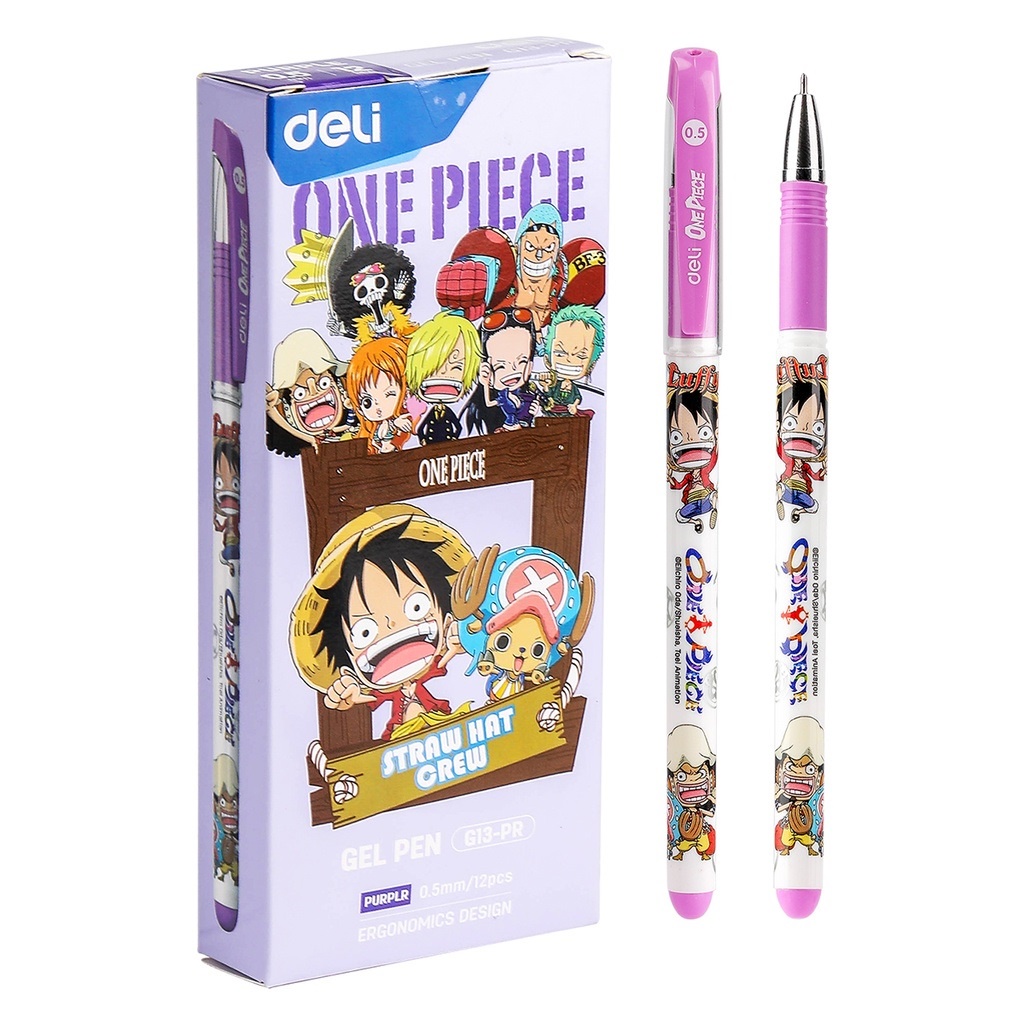 Hộp 12 bút gel Deli One Piece - Vua Hải Tặc G13-PR nét 0.5mm - Mực tím