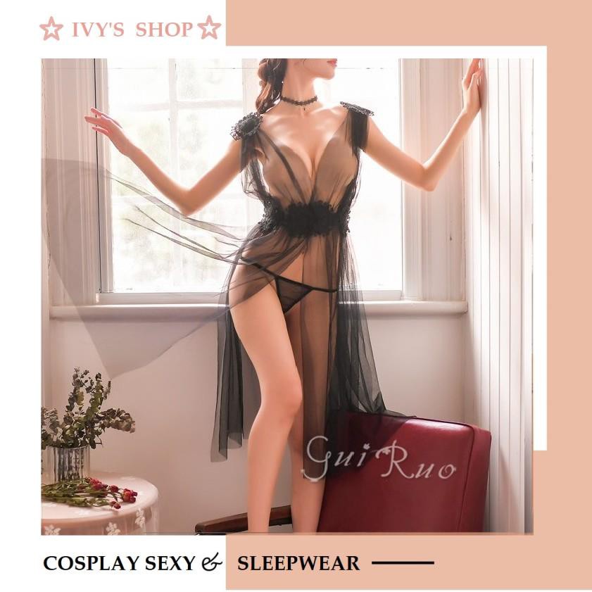 Váy ngủ nữ sexy cosplay thiên thần xuất xắc mọi thời đại, đầm ngủ Quảng Châu cao cấp dáng dài quá gối xuyên thấu - NILE