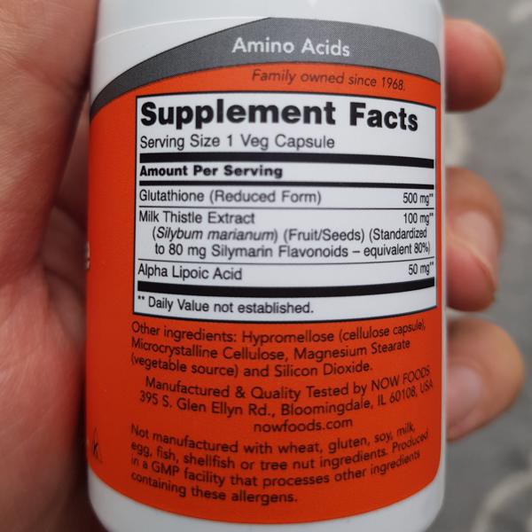 Viên uống Trắng Da Glutathione 500mg 60 viên hãng Now Thuần Chay
