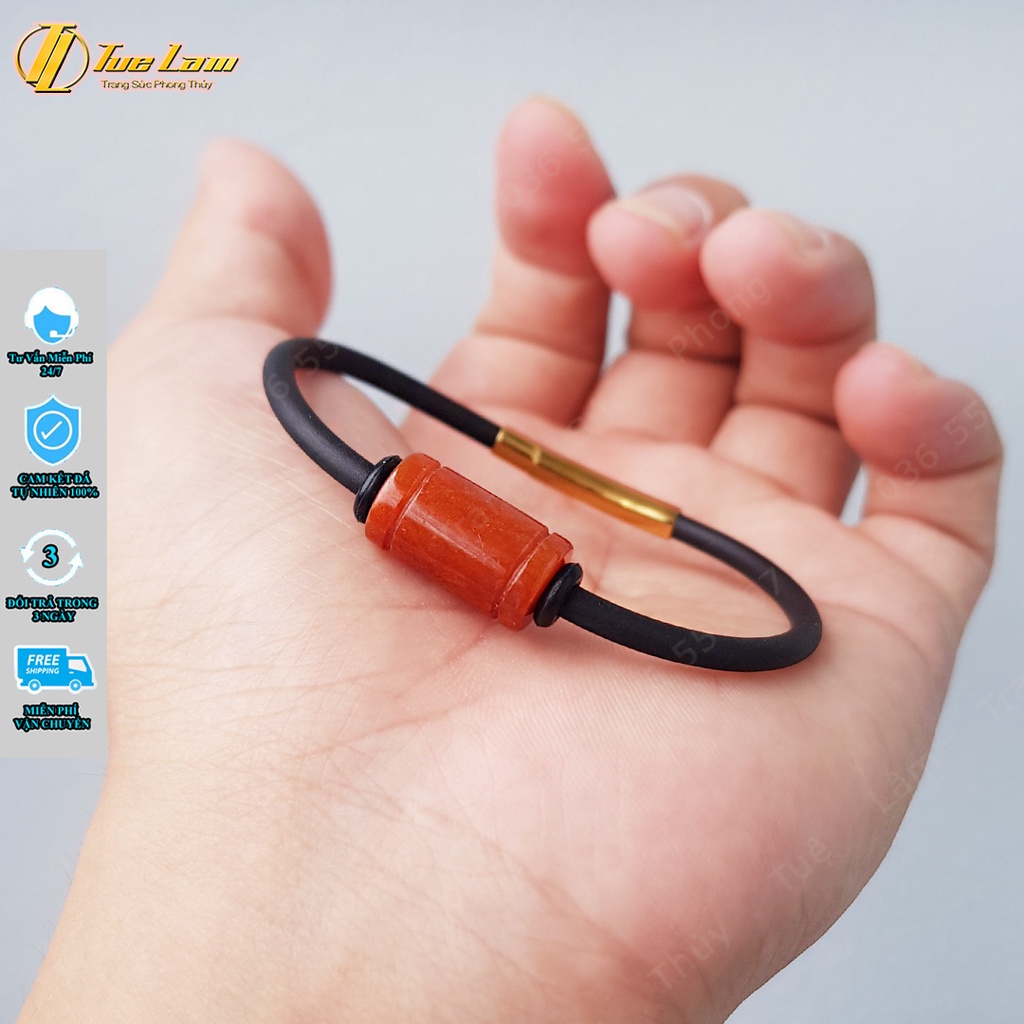 Vòng tay lu thống tài lộc màu đỏ hợp mệnh hỏa thổ mix dây cao su thời trang - Tuệ Lâm