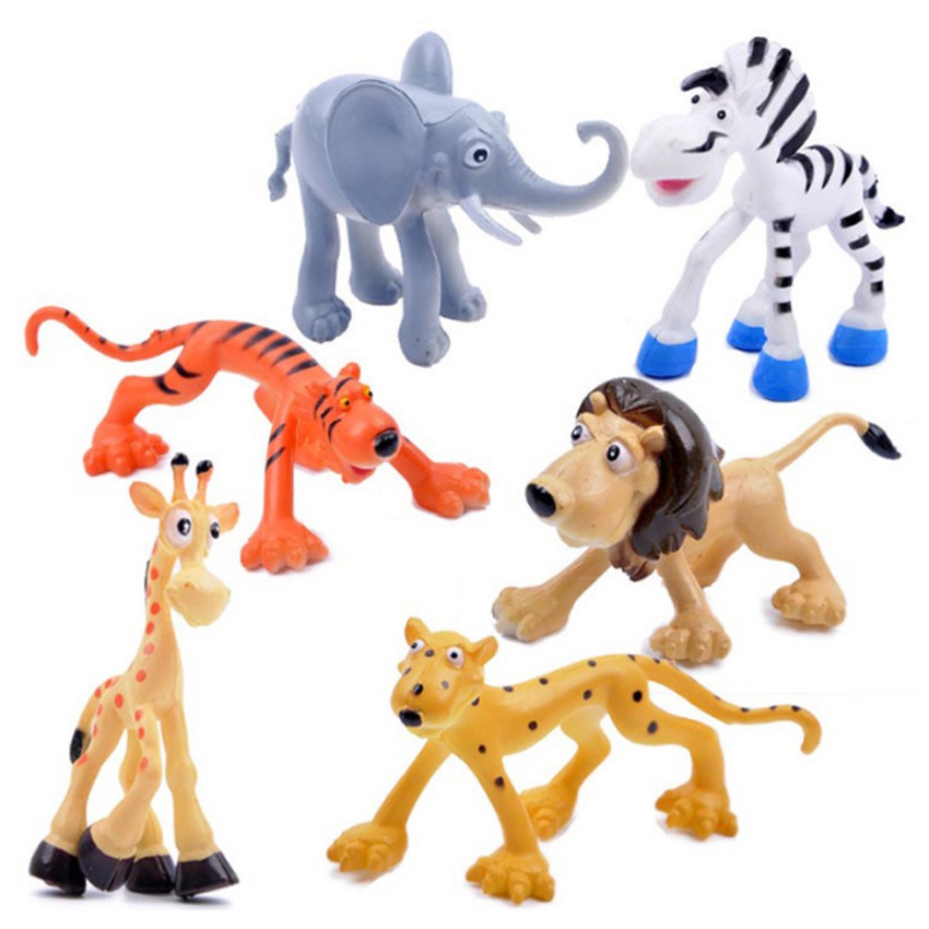 Bộ 6 Mô Hình nhân vật phim Madagascar (hổ, voi, ngựa vằn, hươu cao cổ, báo, sư tử) dùng Noel quà tặng giáng sinh