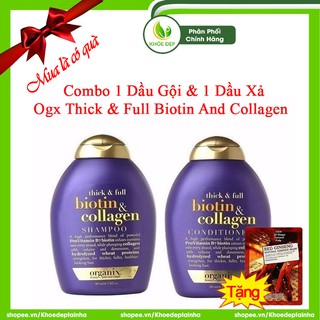 Combo 1 Dầu Gội & 1 Dầu Xả Mọc Tóc OGX Thick & Full Biotin And Collagen 385ml - Chính Hãng
