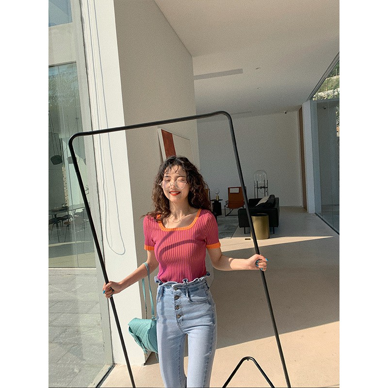 Áo len tăm nữ cổ tròn ulzzang Hàn Quốc  Áo nữ len tăm cổ tròn có viền ôm body cao cấp C71 - Maoshop