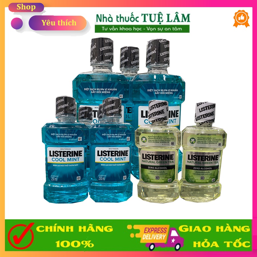 Nước súc miệng Listerine chai 250 ml, 750ml vị bạc hà và trà xanh cho hơi thở thơm mát, cho răng chắc khỏe hơn