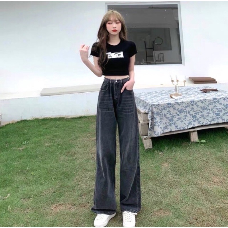 Quần ulzzang jean ống suông có bigsize