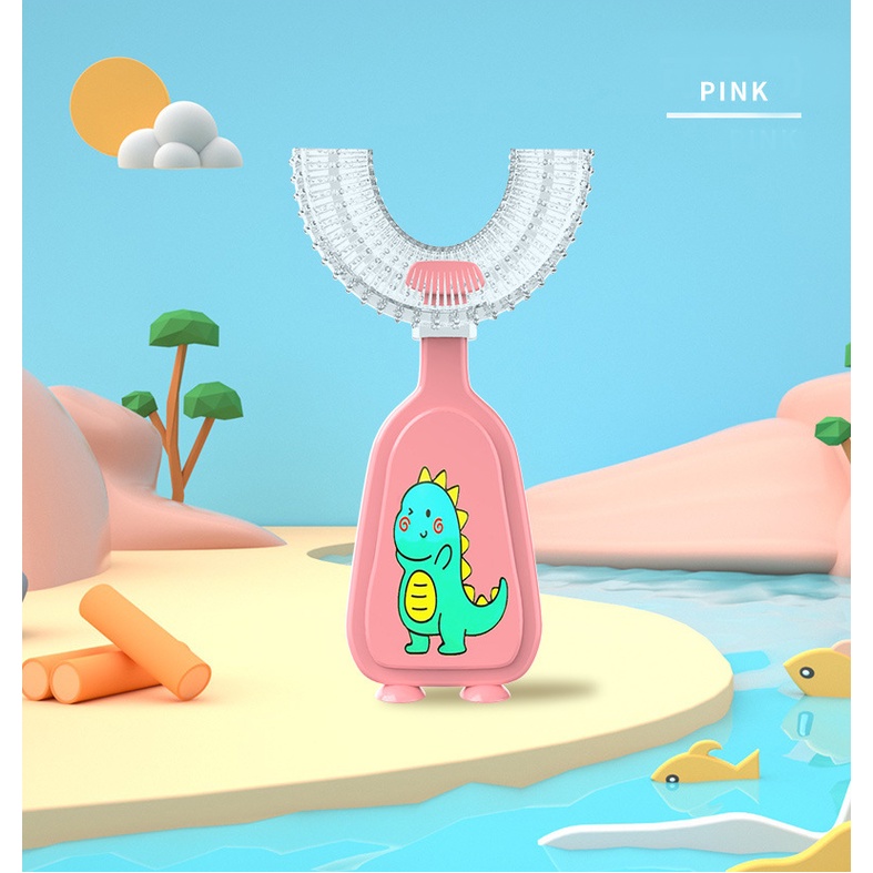 Bàn Chải Đánh Răng Chữ U Silicone Thực Phẩm Trong Suốt Tuyệt Đối An Toàn - Bàn chải chữ U cầm tay hình Khủng Long