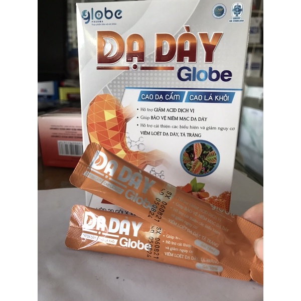DẠ DÀY GLOBE Chiết xuất Cao dạ cẩm, Cao lá khôi, Nano curcumin - Hộp 20 gói x 10ml