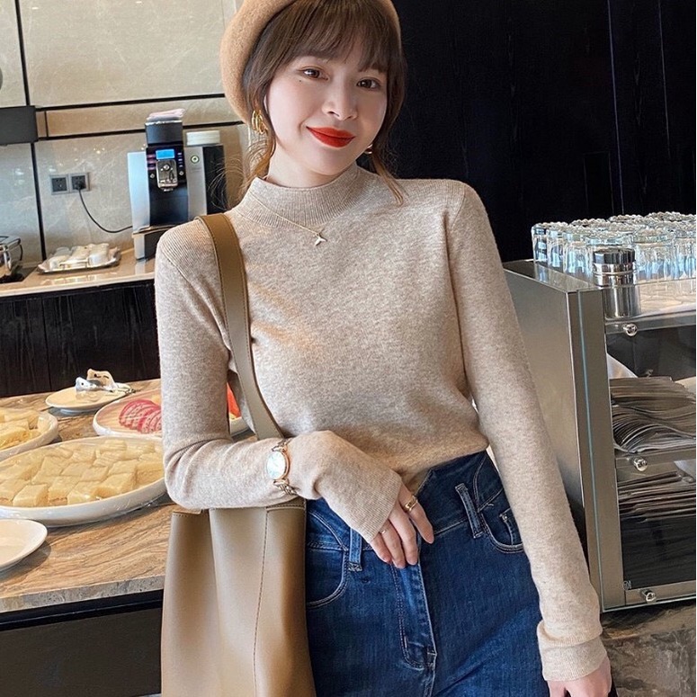 Áo len nữ cổ 3 phân trơn siêu basic hàng Quảng Châu chất len mềm mịn nhiều màu tôn dáng thời trang - ALN01
