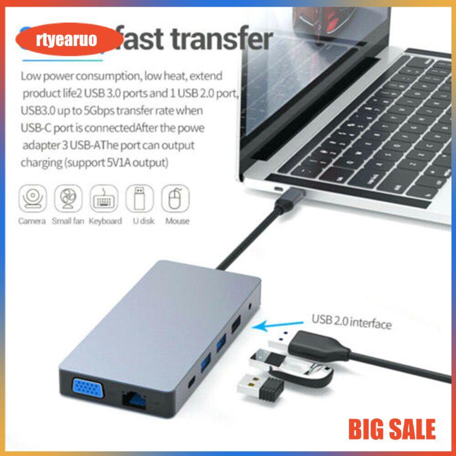 12 In 1 Type C Laptop Docking Station USB 3.0 HDMI VGA PD USB Hub For Notebook