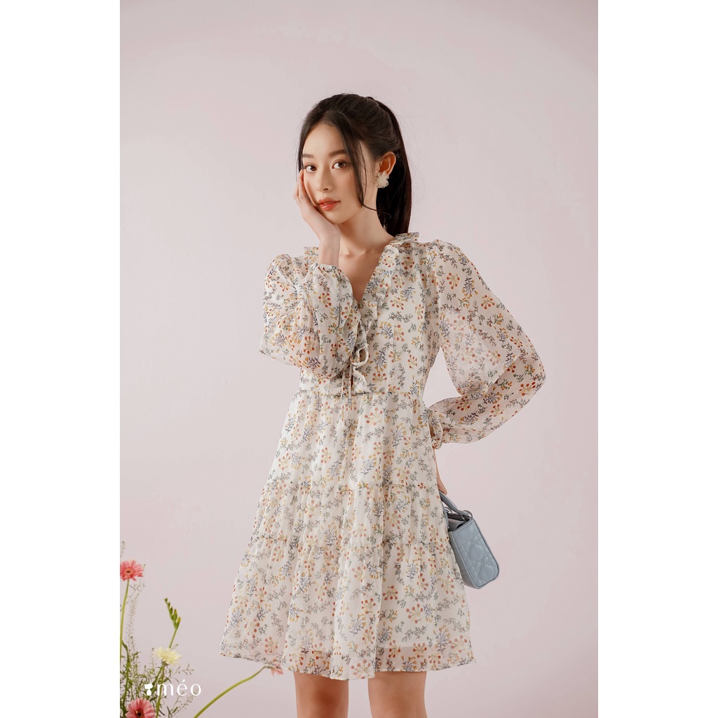 Váy liền nữ Méo shop kiểu Hàn dài tay đầm dáng xòe Falren