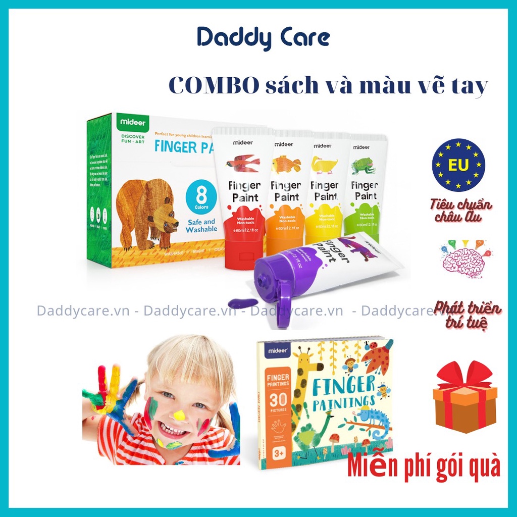 Finger Paint Mideer bộ màu vẽ tay và sổ vẽ tay cho bé chính hãng an toàn, Đồ chơi sáng tạo cho trẻ em từ 2,3,4,5 tuổi