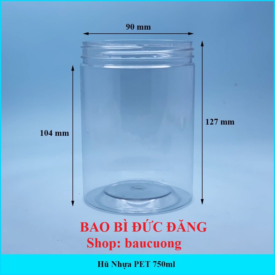 combo 10 Hũ nhựa, hộp nhựa PET dáng cao nắp nhôm/nắp nhựa 750ml