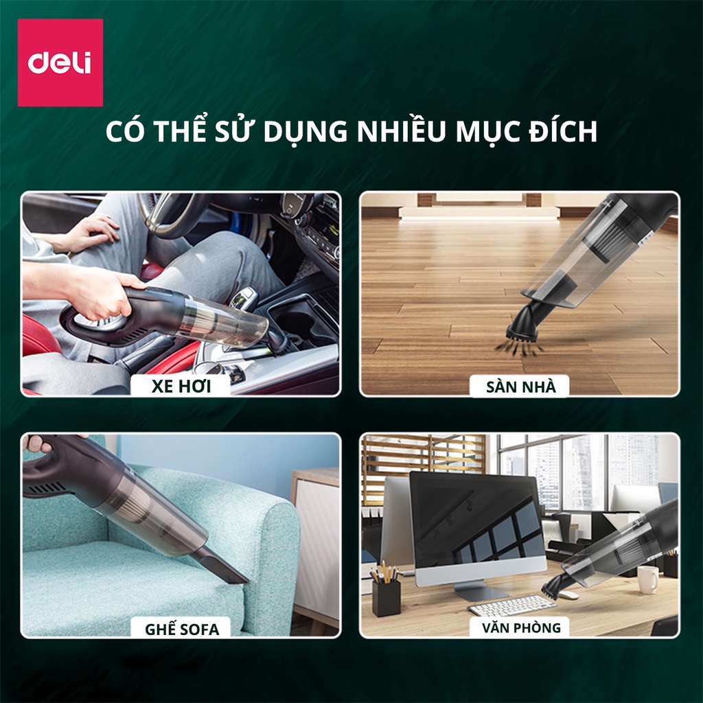 Máy Hút Bụi Cầm Tay Mini Không Dây Deli - Làm Sạch Cho Ô Tô, Đồ Dùng Trong Gia Đình - Nhỏ Gọn, Dễ Sử Dụng
