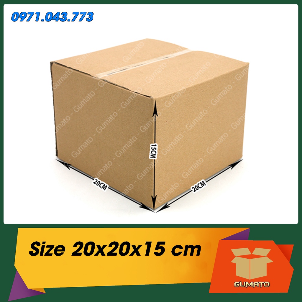 Size 20x20x15 cm, hộp giấy thùng carton gói hàng tại Gumato
