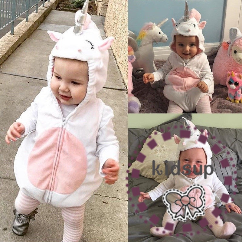 ✸ღ✸Fashion Costume Newborn Unicorn Baby Girls Unicorn Romper Jumpsuit Jumper Outfits Hooded Clothes