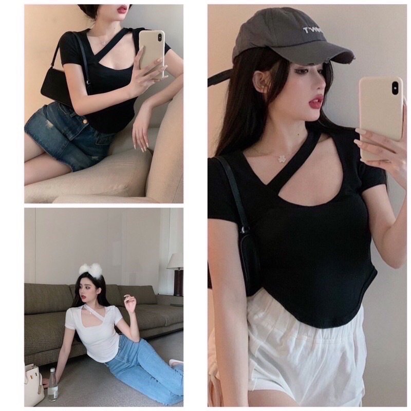 Áo thun body vạt bầu dây chéo bản to