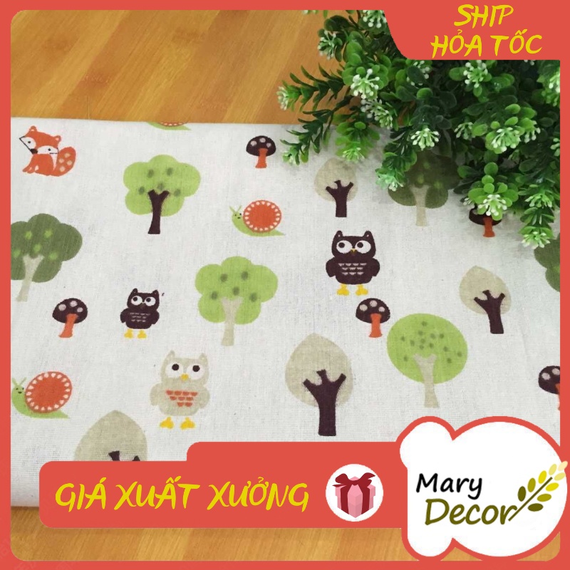 Vải linen họa tiết Hoạt hình cú mèo V-K03