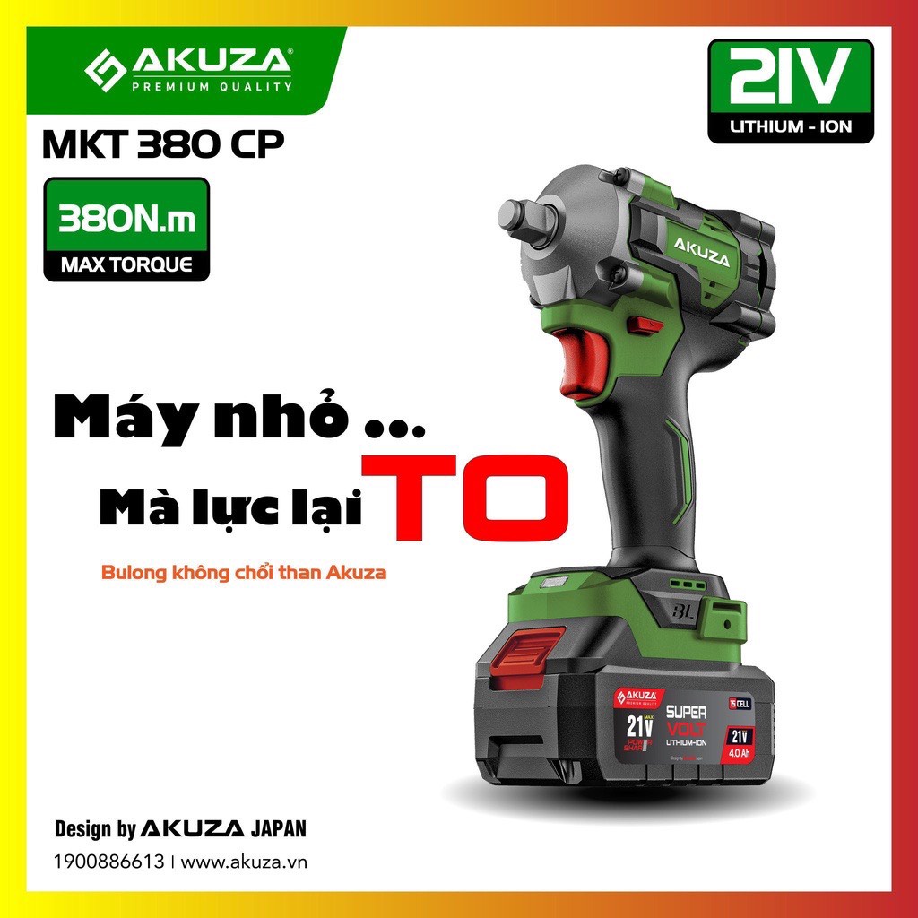 Máy Siết Bulong PIN AKUZA 380N.m / B1 - MKT380CP / Chân Pin Phổ Thông Makita / Dòng Compact Wrench - Thân Nhỏ Gọn