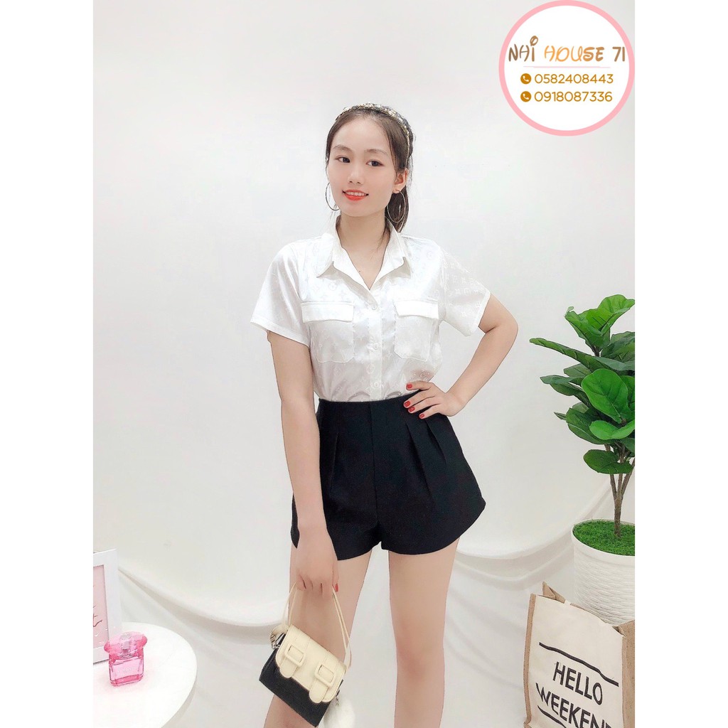 [Freeship 50k] Áo Kiểu Sơ Mi Nữ NHISTORE Cổ Bẻ Chất Tơ Tằm Sọc Tay Ngắn Form Rộng Họa Tiết Thời Thượng Dưới 57KG