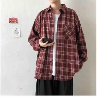 Áo khoác sơ mi flannel sơ mi unisex nam nữ sọc caro màu đỏ đen SM07