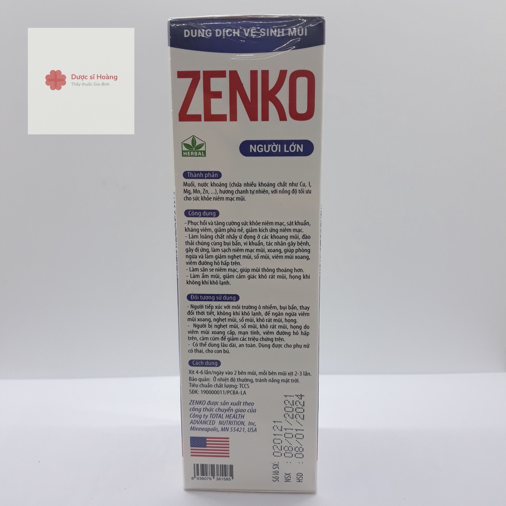 ZENKO - DUNG DỊCH VỆ SINH MŨI chai 75m