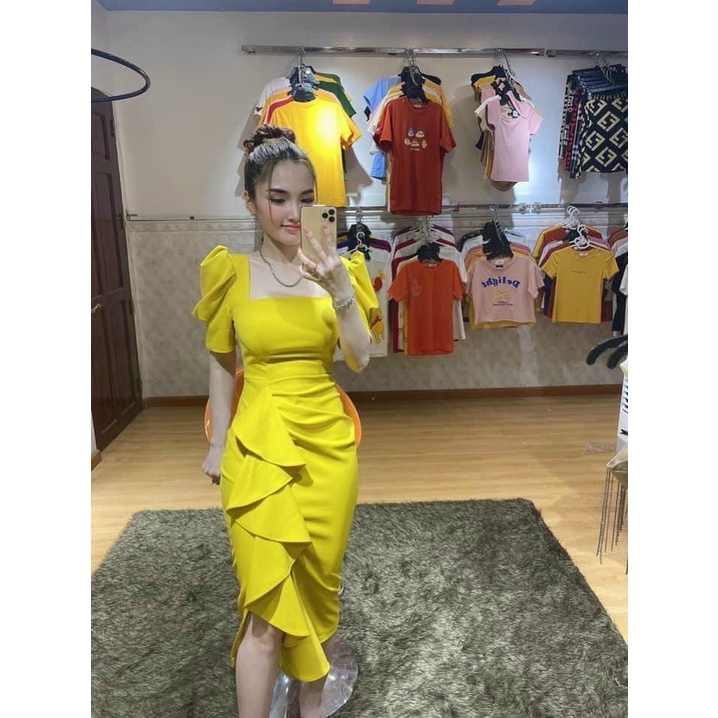 Đầm đi tiệc nữ tay phồng, đầm ôm body cổ vuông, đầm nữ xẻ tà xòe bèo, váy ôm body nữ sang chảnh, váy nữ đi tiệc đơn giản