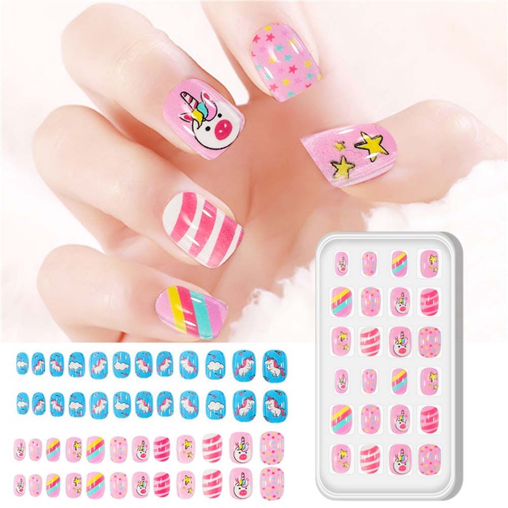 [Hàng mới về] 24 Móng tay giả họa tiết hoạt hình dễ thương cho trẻ em diy