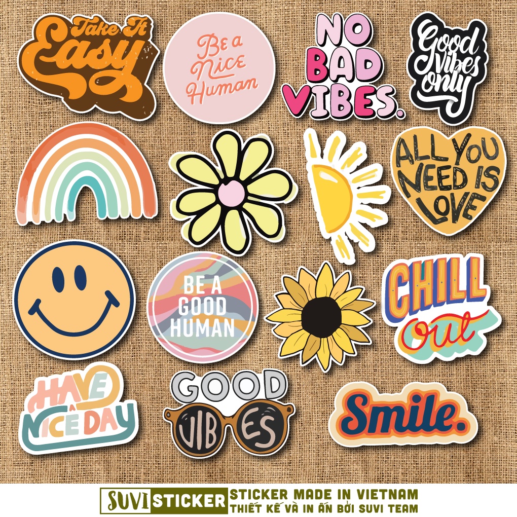 50 Sticker Vibes chống nước sticker dán mũ bảo hiểm, laptop, điện thoại, đàn guitar, vali. MSP: SV40