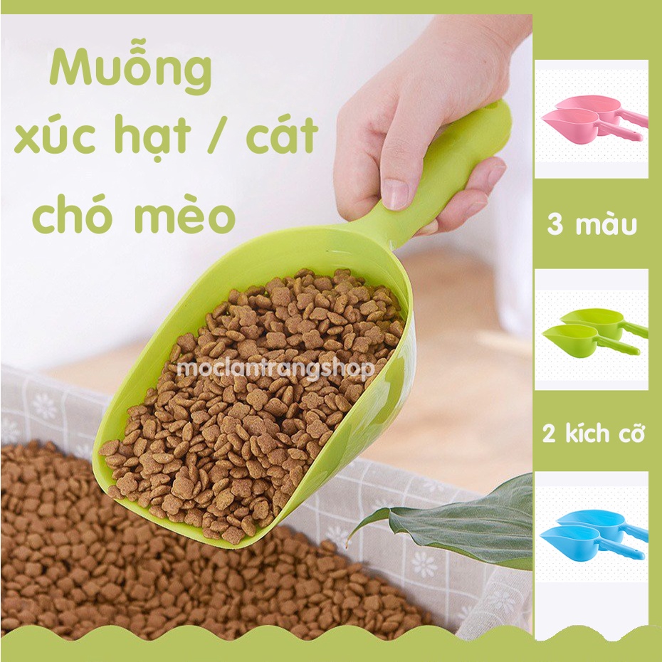 Muỗng xúc hạt cho mèo cao cấp, xẻng xúc cát vệ sinh hốt phân chó mèo đa năng có lỗ treo cỡ lớn nhiều màu xinh xắn