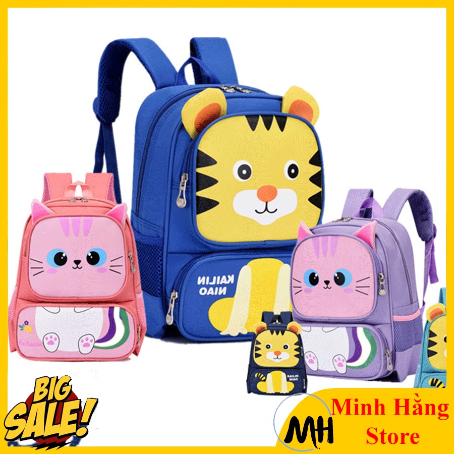 Balo cho bé mẫu giáo in hình động vật ngộ nghĩnh siêu nhẹ, túi trẻ em mầm non lớp lá đi học đi chơi