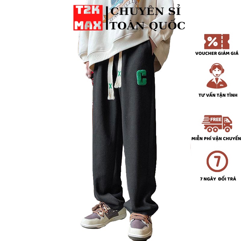 Quần ống rộng nữ lưng cao chữ C chất tổ ong - Quần thể thao Unisex cạp cao phong cách Ulzzang hàn quốc - T2K Max