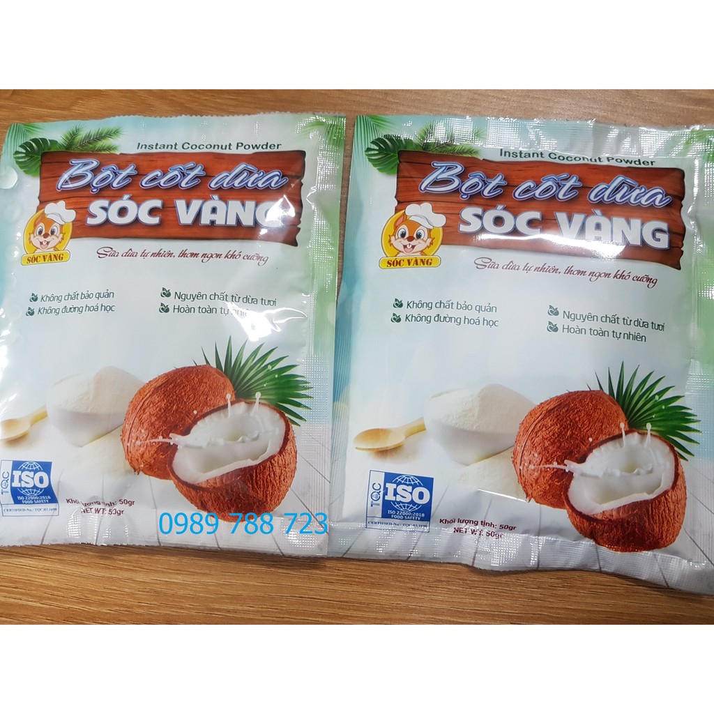 Bột cốt dừa Sóc Vàng gói 50g tiện dụng chuyên dùng cho nấu chè, làm bánh và pha chế đồ uống thơm ngon