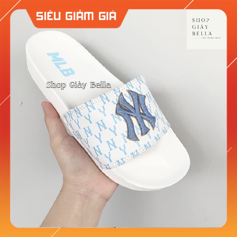 Dép 𝗠.𝗟.𝗕 𝗡𝗬 Quai Ngang Nam Nữ Unisex Siêu Hot Trend đủ size [ Fullbox + Hỗ trợ đổi size ] - Logo Thêu Chữ Màu XANH